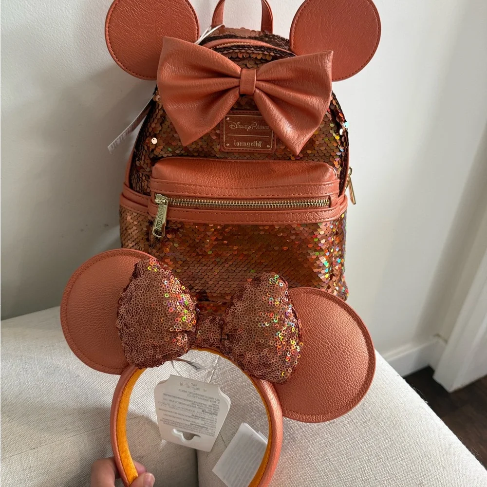 Loungefly Copper Sequin Backpack with Ears - Picture 3 of 5